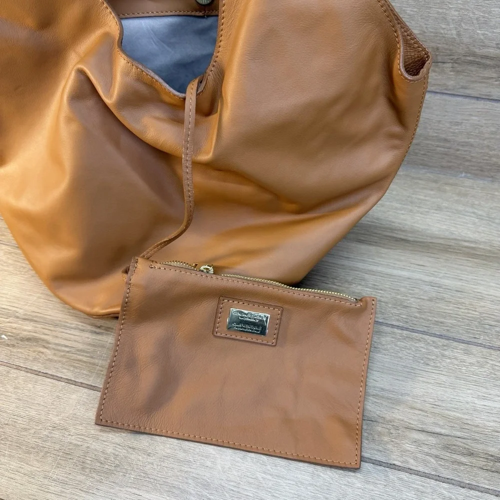 Viola Castellani Hobo Shoulder Bag Soft Italian‎ Leather Pouch Tan Brown